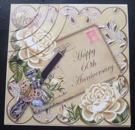 Cream Roses Happy 60th Anniversary 6in Duo Corner Stacker by Charlie Angel