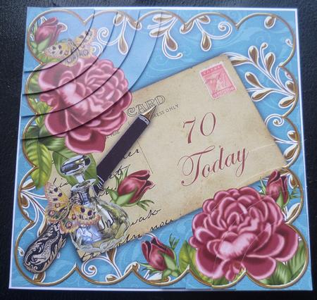 Deep Pink Roses Teal 70 Today 6in Duo Corner Stacker by Charlie Angel