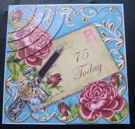Deep Pink Roses Teal 75 Today 6in Duo Corner Stacker by Charlie Angel