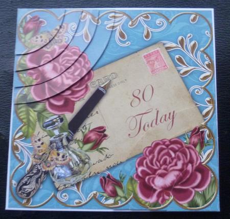 Deep Pink Roses Teal 80 Today 6in Duo Corner Stacker by Charlie Angel