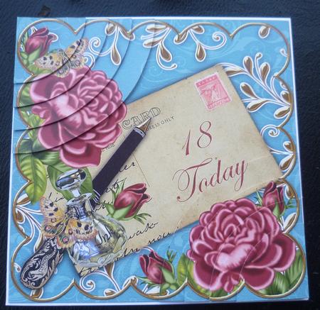 Deep Pink Roses Teal 18 Today 6in Duo Corner Stacker by Charlie Angel