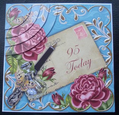 Deep Pink Roses Teal 95 Today 6in Duo Corner Stacker by Charlie Angel