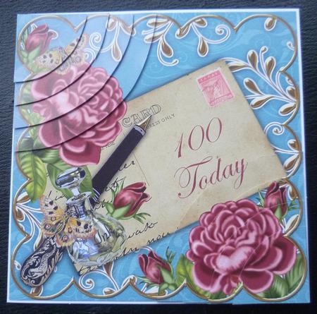 Deep Pink Roses Teal 100 Today 6in Duo Corner Stacker by Charlie Angel