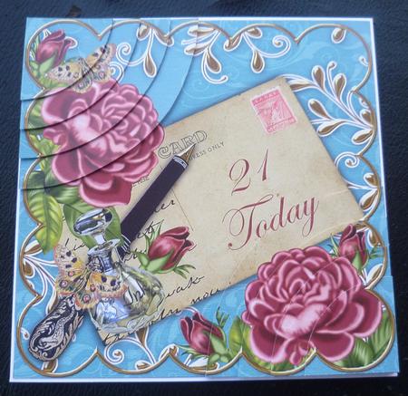 Deep Pink Roses Teal 21 Today 6in Duo Corner Stacker by Charlie Angel