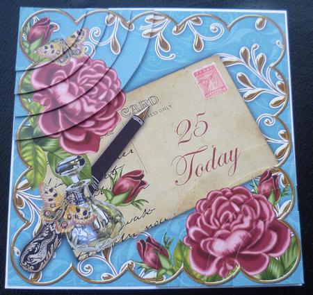 Deep Pink Roses Teal 25 Today 6in Duo Corner Stacker by Charlie Angel