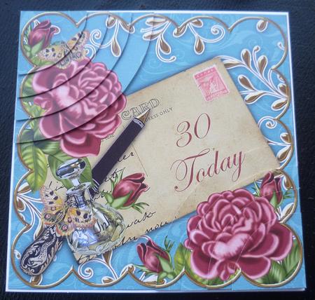Deep Pink Roses Teal 30 Today 6in Duo Corner Stacker by Charlie Angel