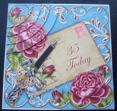 Deep Pink Roses Teal 35 Today 6in Duo Corner Stacker by Charlie Angel