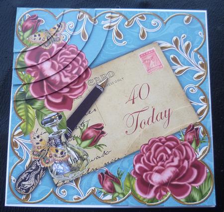 Deep Pink Roses Teal 40 Today 6in Duo Corner Stacker by Charlie Angel