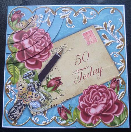 Deep Pink Roses Teal 50 Today 6in Duo Corner Stacker by Charlie Angel