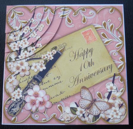 Pink Blossom Happy 10th Anniversary 6in Duo Corner Stacker by Charlie Angel