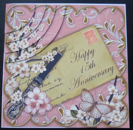 Pink Blossom Happy 15th Anniversary 6in Duo Corner Stacker by Charlie Angel