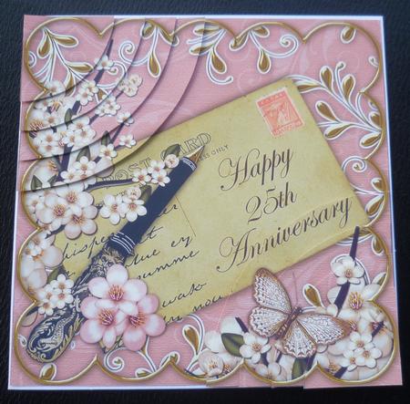 Pink Blossom Happy 25th Anniversary 6in Duo Corner Stacker by Charlie Angel