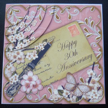 Pink Blossom Happy 30th Anniversary 6in Duo Corner Stacker by Charlie Angel