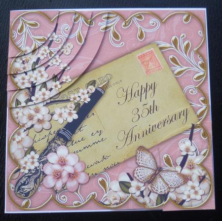 Pink Blossom Happy 35th Anniversary 6in Duo Corner Stacker by Charlie Angel