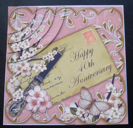 Pink Blossom Happy 40th Anniversary 6in Duo Corner Stacker by Charlie Angel
