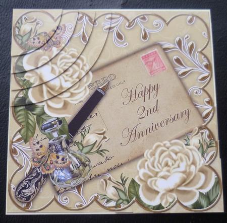 Cream Roses Happy 2nd Anniversary 6in Duo Corner Stacker by Charlie Angel