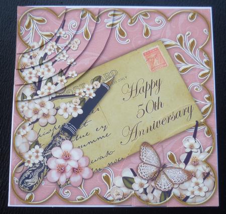 Pink Blossom Happy 50th Anniversary 6in Duo Corner Stacker by Charlie Angel