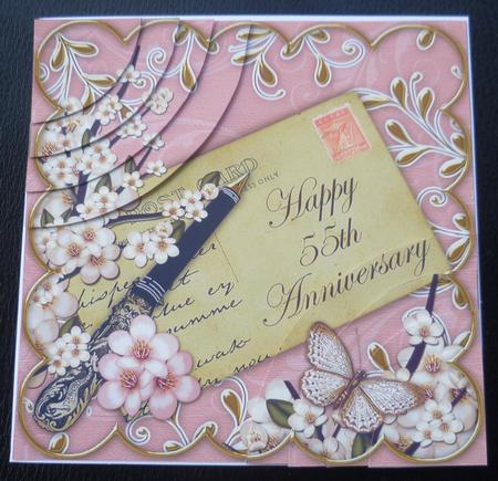 Pink Blossom Happy 55th Anniversary 6in Duo Corner Stacker by Charlie Angel