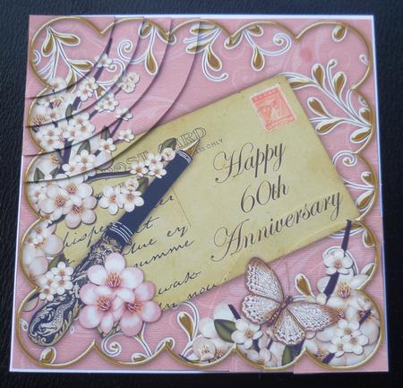 Pink Blossom Happy 60th Anniversary 6in Duo Corner Stacker by Charlie Angel