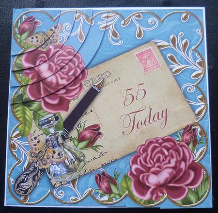 Deep Pink Roses Teal 55 Today 6in Duo Corner Stacker by Charlie Angel