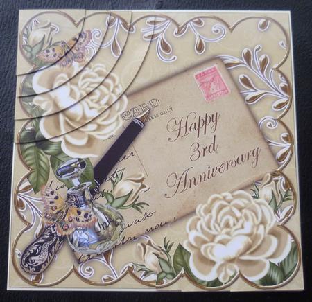 Cream Roses Happy 3rd Anniversary 6in Duo Corner Stacker by Charlie Angel