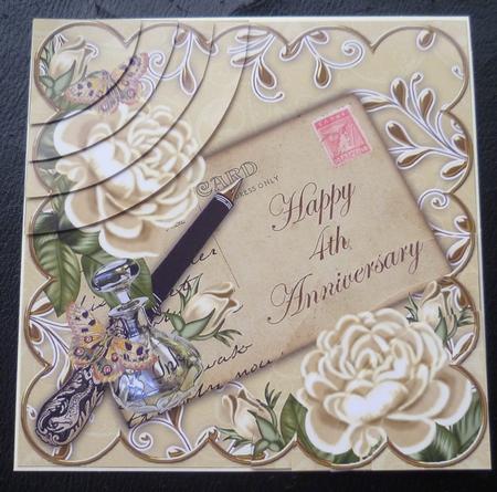 Cream Roses Happy 4th Anniversary 6in Duo Corner Stacker by Charlie Angel
