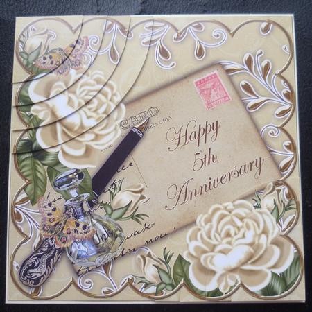 Cream Roses Happy 5th Anniversary 6in Duo Corner Stacker by Charlie Angel