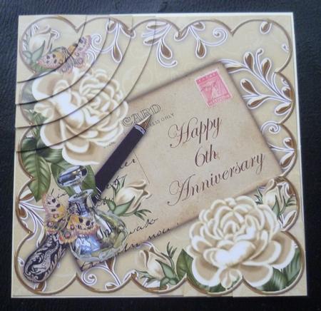 Cream Roses Happy 6th Anniversary 6in Duo Corner Stacker by Charlie Angel