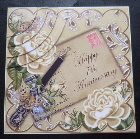 Cream Roses Happy 7th Anniversary 6in Duo Corner Stacker by Charlie Angel