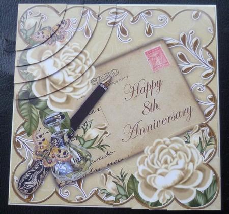 Cream Roses Happy 8th Anniversary 6in Duo Corner Stacker by Charlie Angel