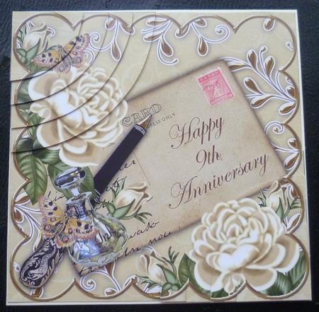 Cream Roses Happy 9th Anniversary 6in Duo Corner Stacker by Charlie Angel