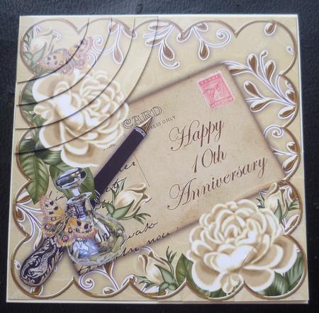Cream Roses Happy 10th Anniversary 6in Duo Corner Stacker by Charlie Angel