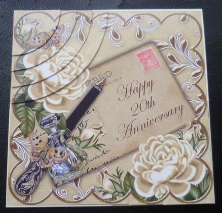Cream Roses Happy 20th Anniversary 6in Duo Corner Stacker by Charlie Angel