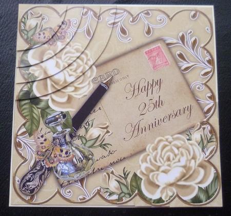 Cream Roses Happy 25th Anniversary 6in Duo Corner Stacker by Charlie Angel