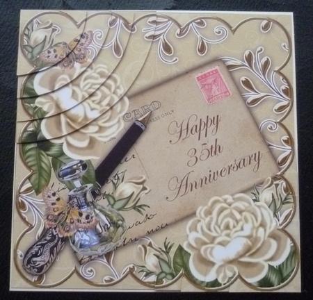 Cream Roses Happy 35th Anniversary 6in Duo Corner Stacker by Charlie Angel
