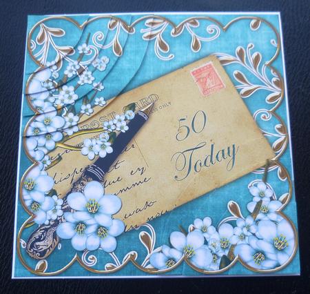 Blue Blossom 50 Today 6in Duo Corner Stacker by Charlie Angel