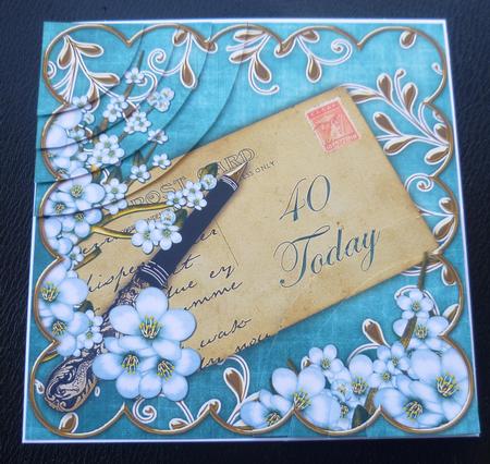 Blue Blossom 40 Today 6in Duo Corner Stacker by Charlie Angel