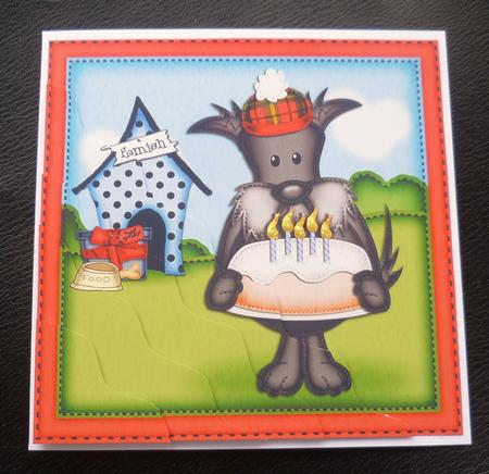 Hamish Scottie Dog's Birthday Cake Wavy Corner Side Stacker by Charlie Angel