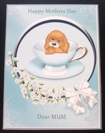 Puppy in Blue Teacup - Mothers Day by Charlie Angel