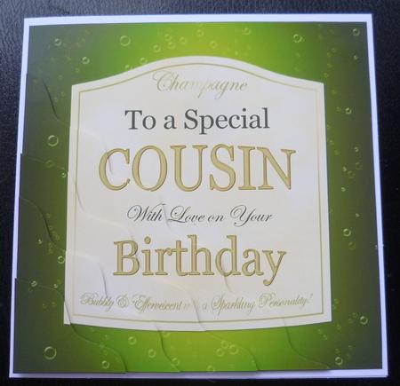 Birthday Cousin Champers Label Wavy Corner by Charlie Angel
