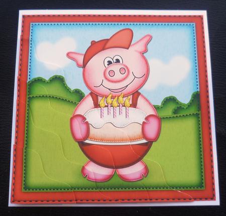 Syd Piggy's Birthday Cake Wavy Corner Side Stacker Topper by Charlie Angel