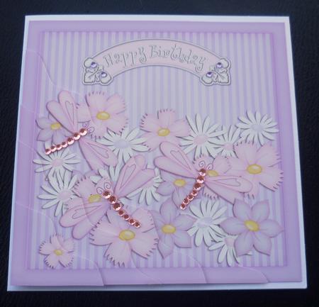 Birthday Dragonflies N Flowers Wavy Corner Side Stacker by Charlie Angel