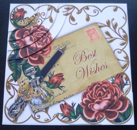 Dpink Roses Best Wishes Ink Saver 6in Duo Corner Stacker by Charlie Angel