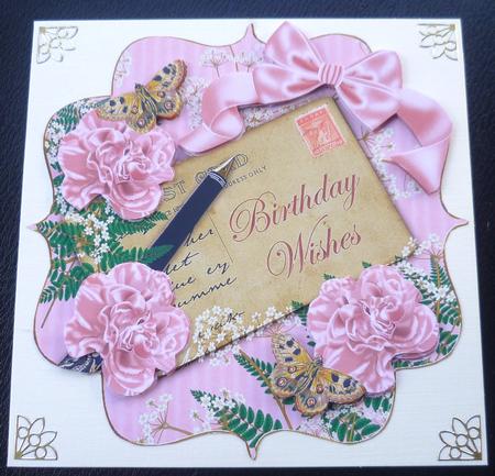 Pink Carnations Birthday Wishes 6in Bracket Topper by Charlie Angel