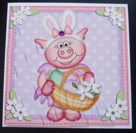 Zoe Piggy's Easter Basket Wavy Corner Side Stacker Topper by Charlie Angel