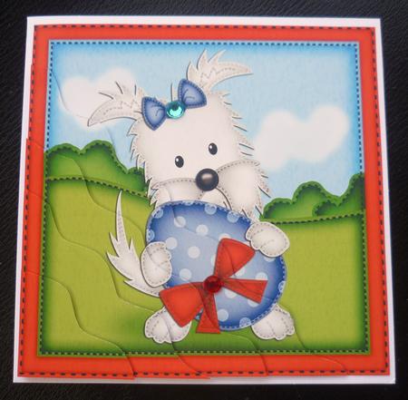 Jock Westie's Easter Egg Wavy Corner Side Stacker Topper by Charlie Angel