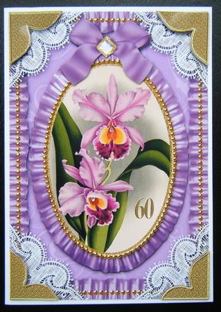 Purple Orchids Lace N Ruffles Card Front Step by Step by Charlie Angel