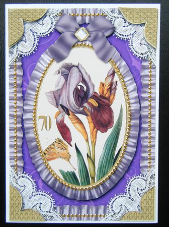 Purple Iris Lace N Ruffles Card Front Step by Step by Charlie Angel