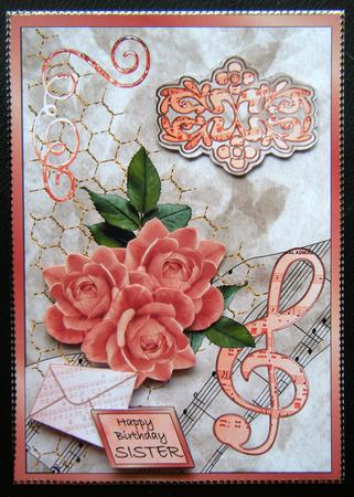 Music and Roses - Card Front with Decoupage by Charlie Angel