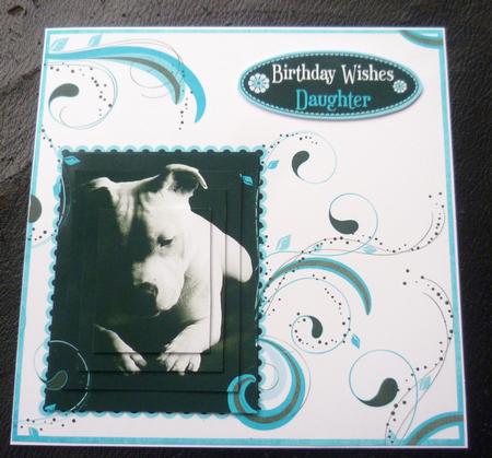 Staffordshire Bull Terrier in Mono on Teal Swirls Pyramid by Charlie Angel